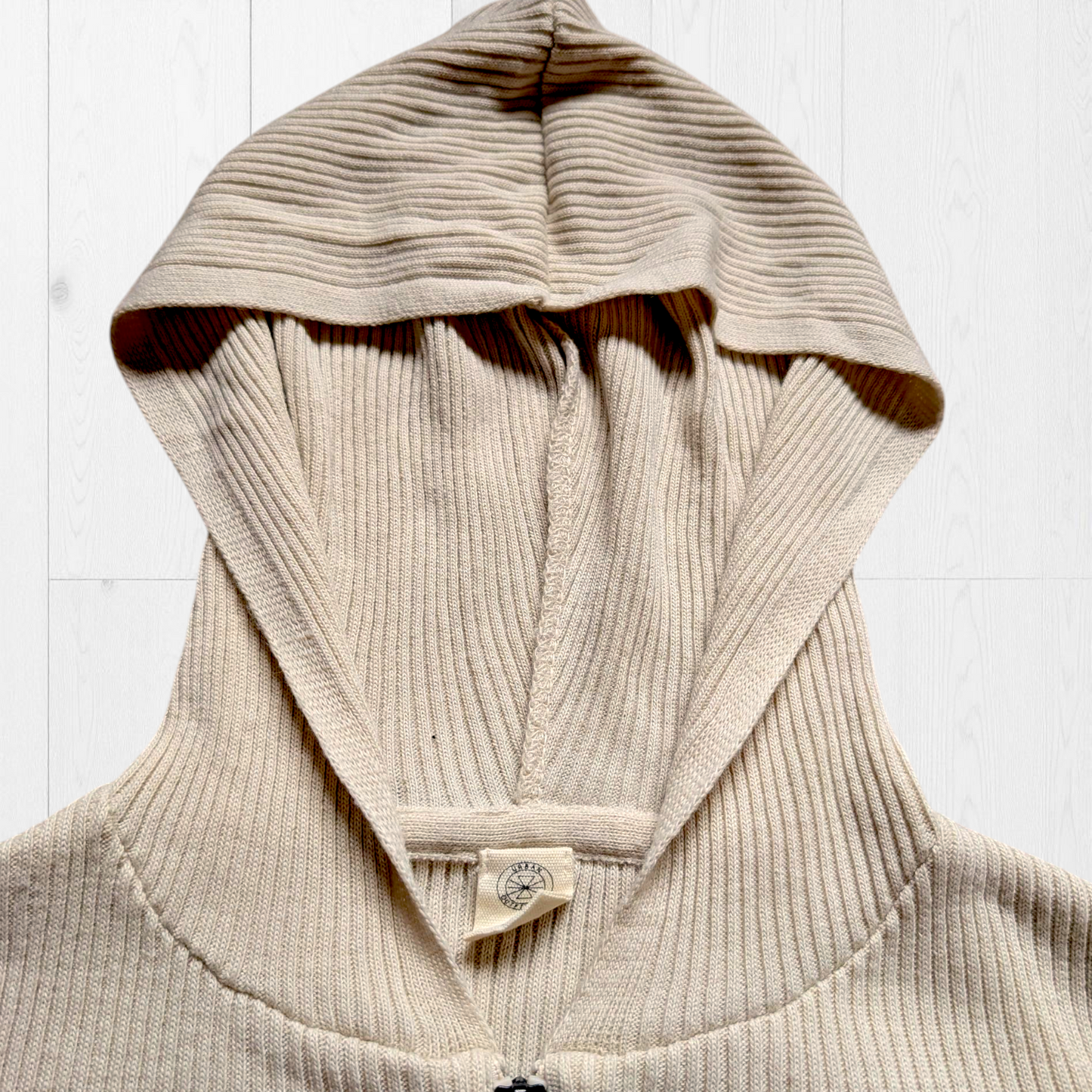 Beige Double Zip Cropped Hoodie
