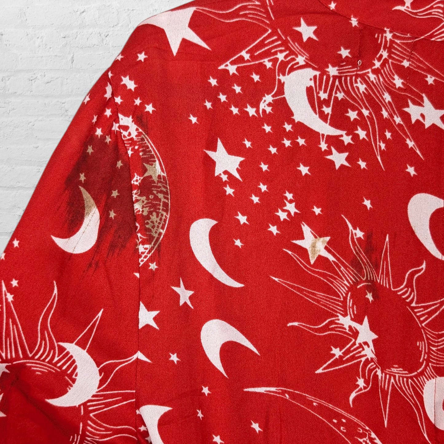 Celestial Red & White Faux Wrap Mini Dress