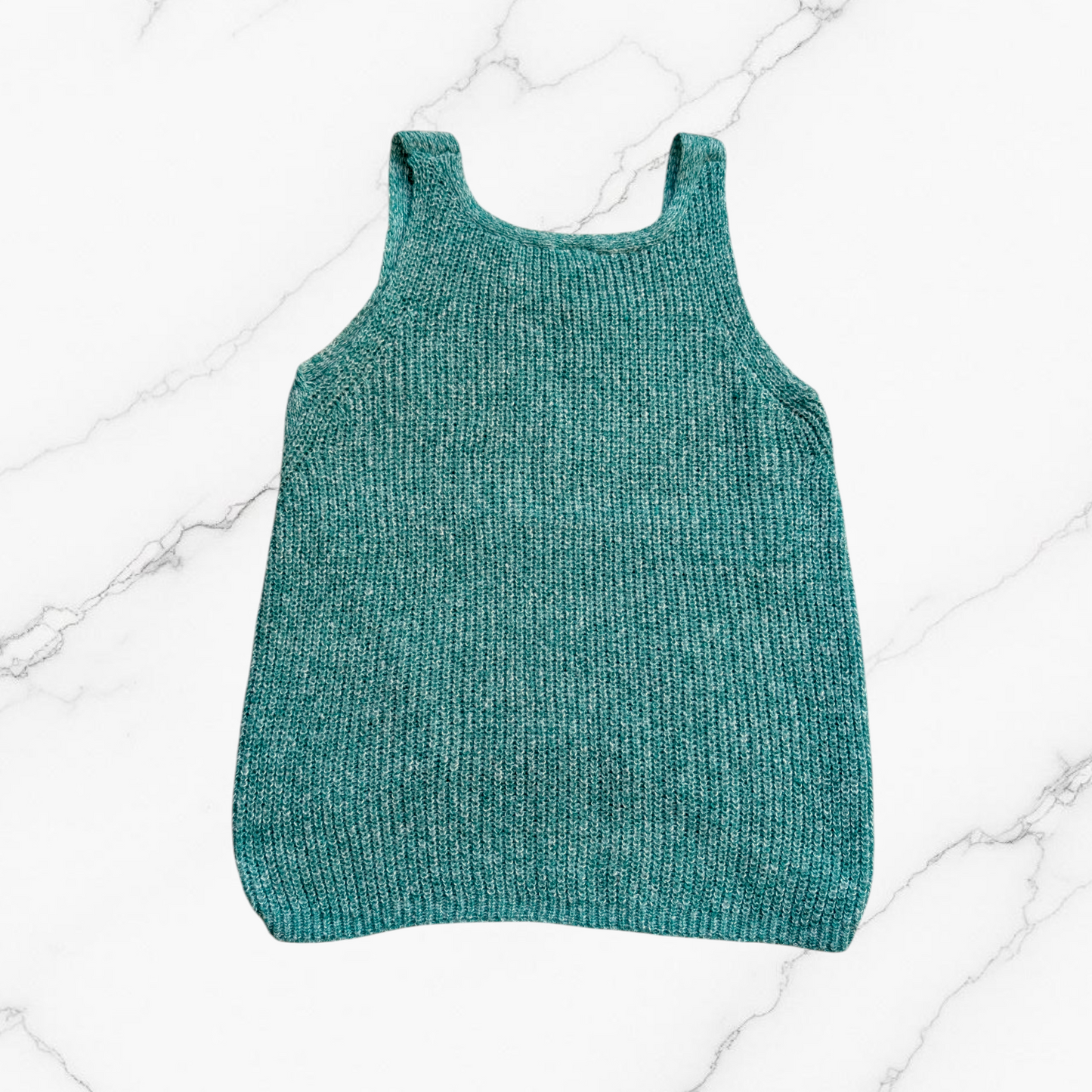 Green Sleeveless Knit Vest Top with Asymmetric Hem