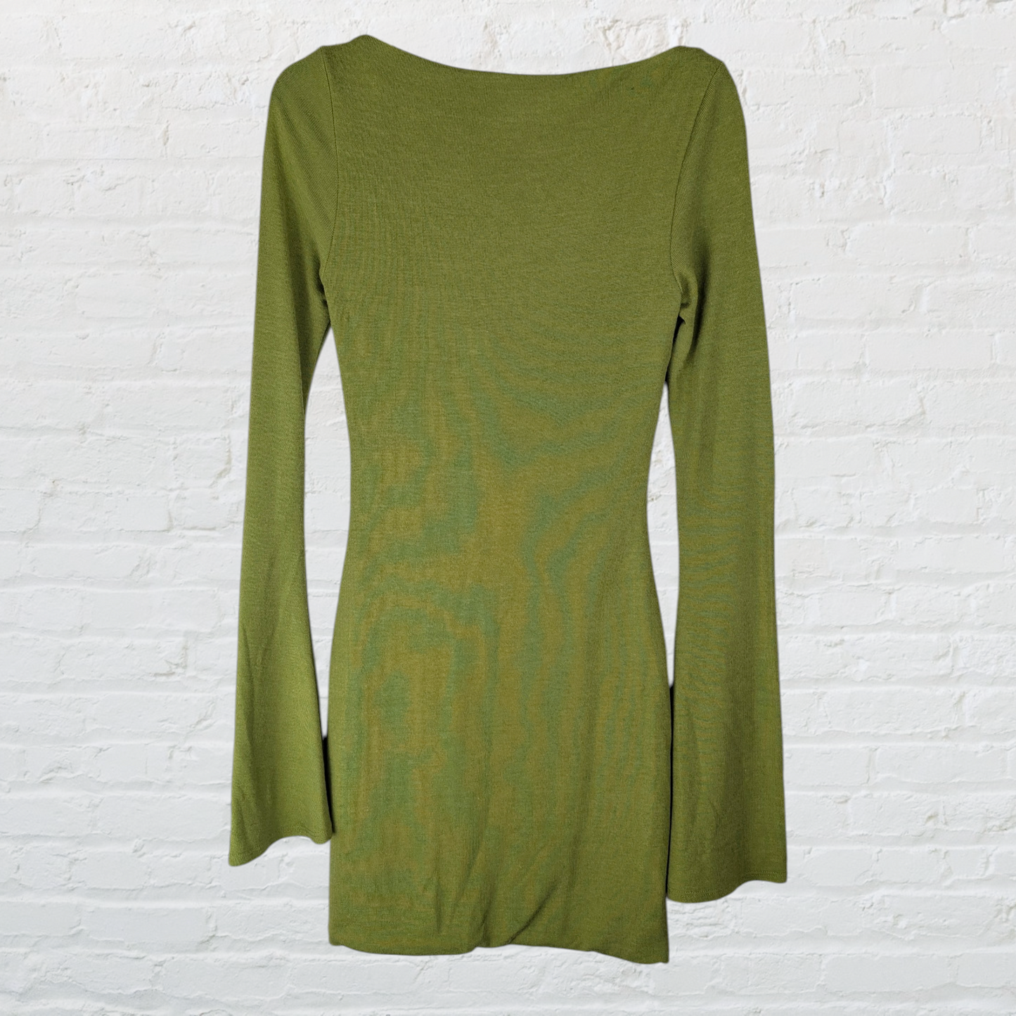 Olive Green Knot Design Flared Sleeve Mini Dress