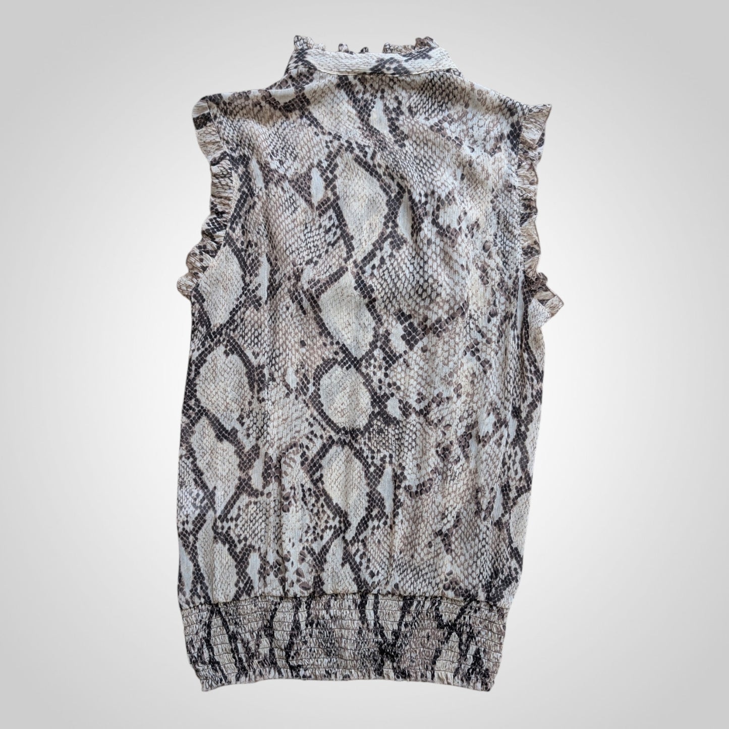 Snake Print Chiffon Shirred Ruffle Top