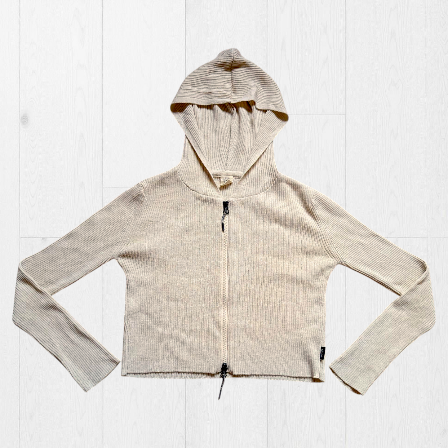 Beige Double Zip Cropped Hoodie