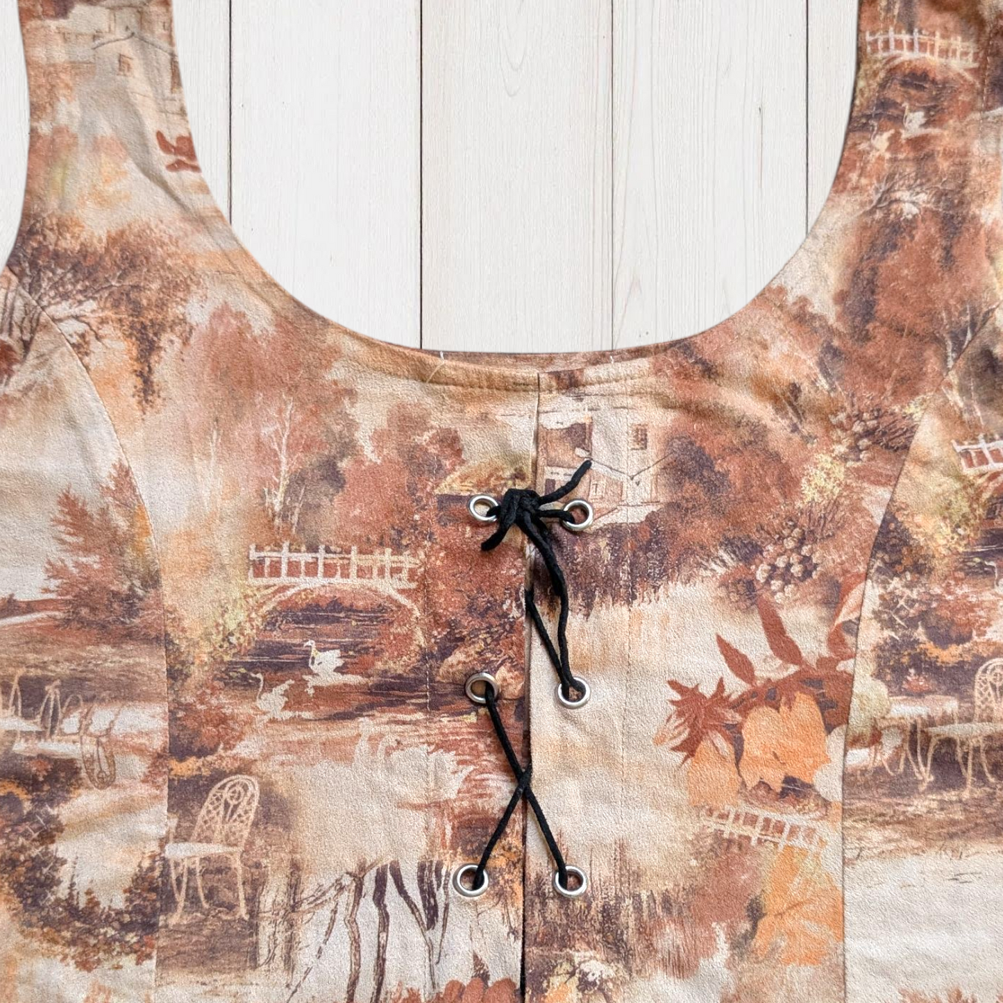 00s Brown Faux Lace Up Top