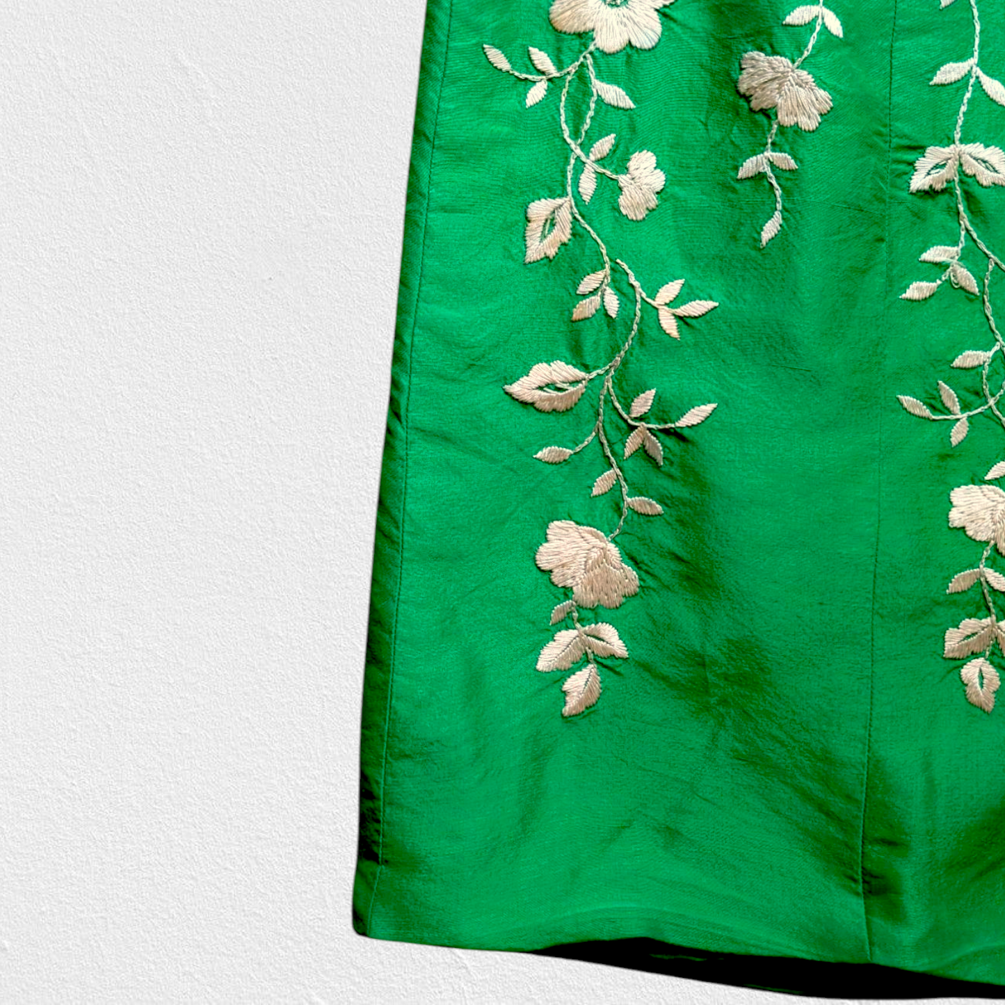 00's Green Floral Strapless Dress