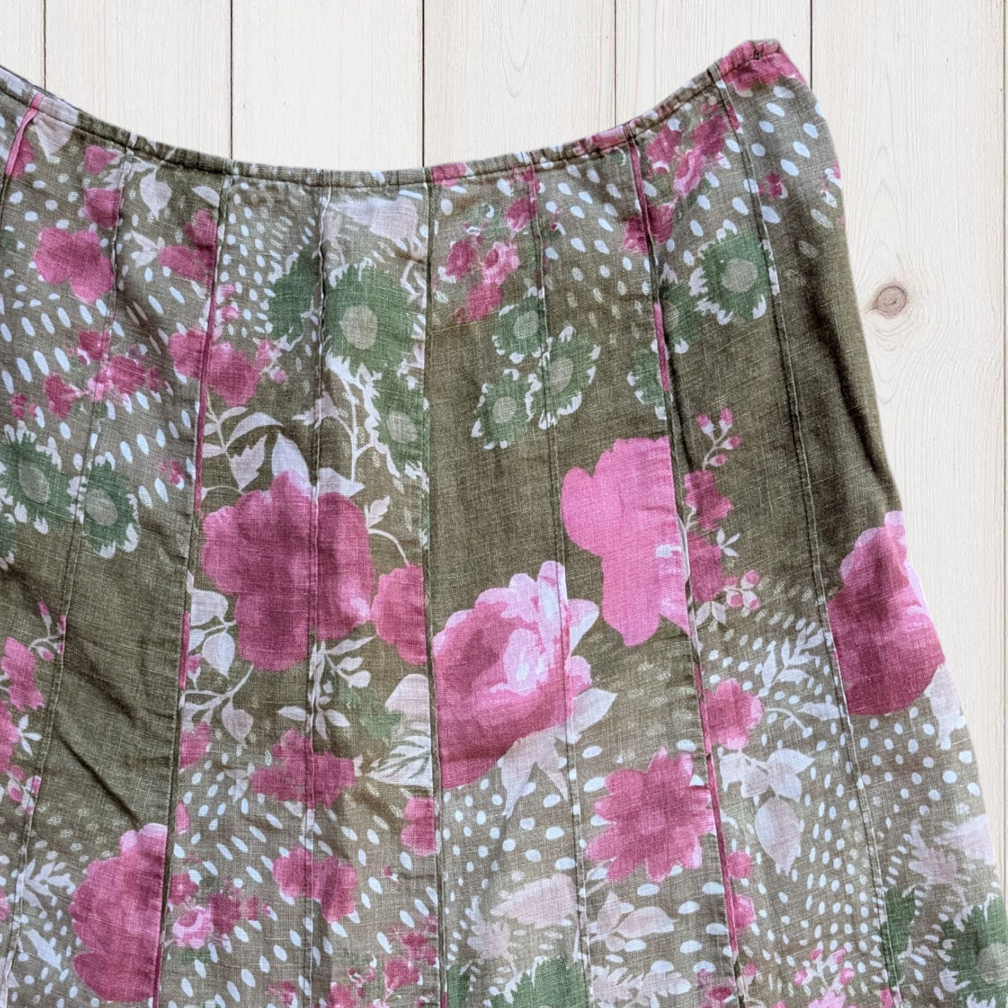 00s Floral Linen Midi Skirt