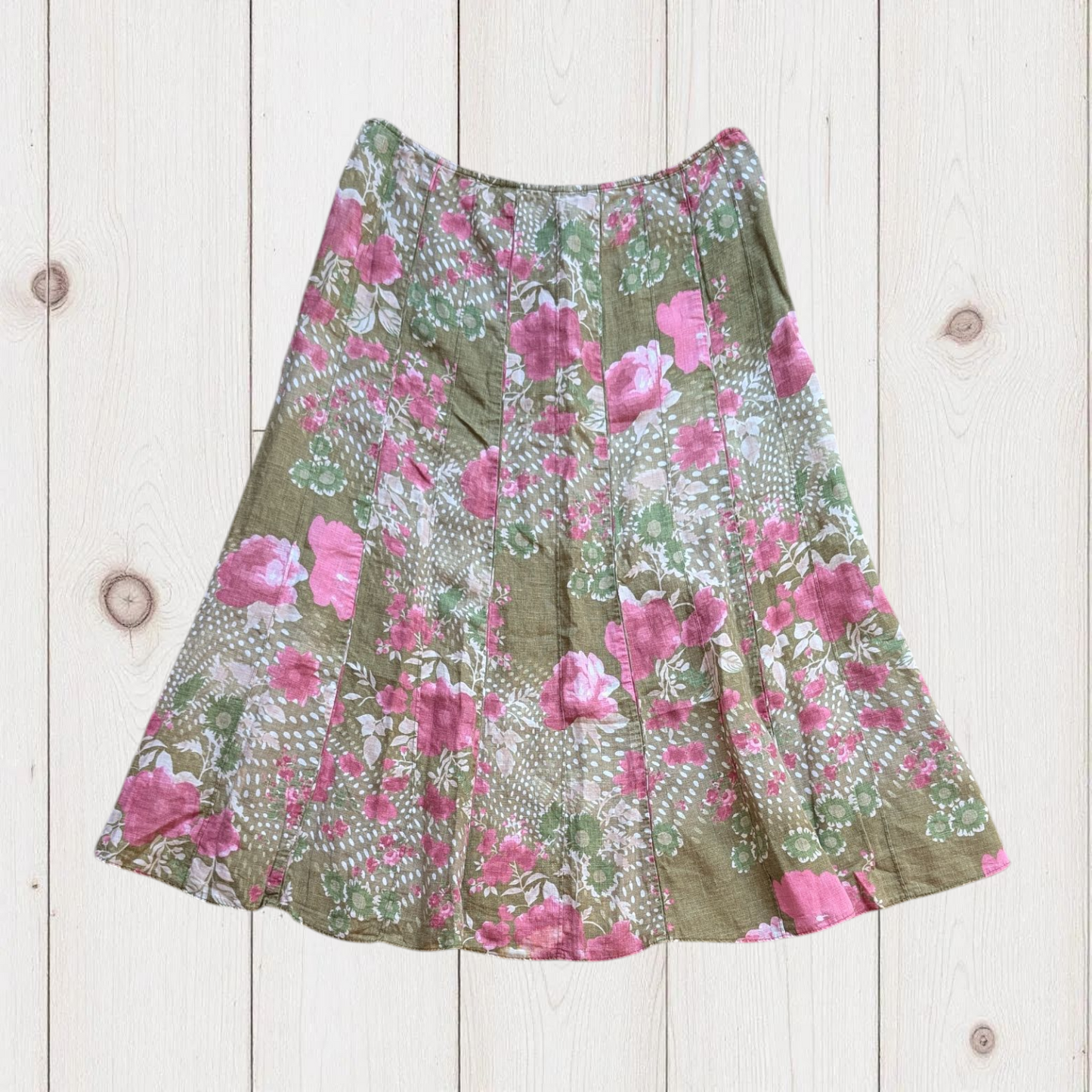 00s Floral Linen Midi Skirt