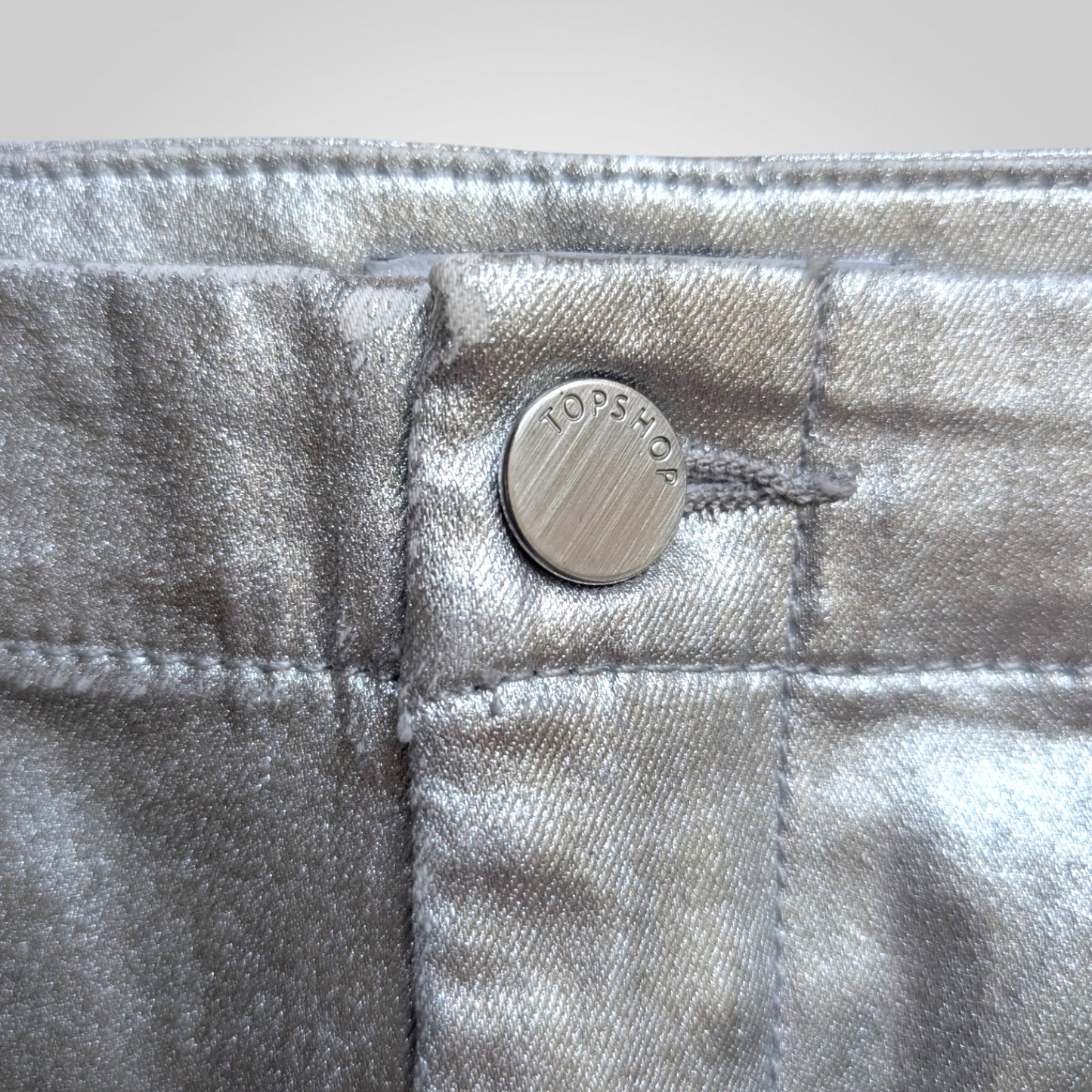 Topshop Silver Metallic Denim Mini Skirt