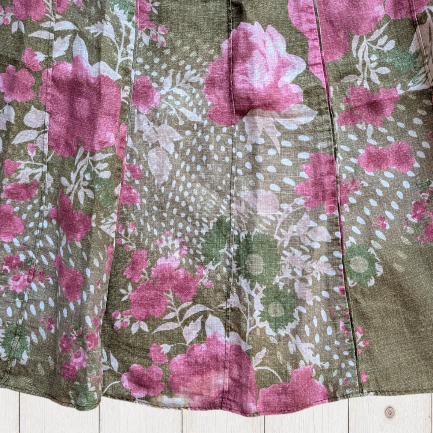 00s Floral Linen Midi Skirt