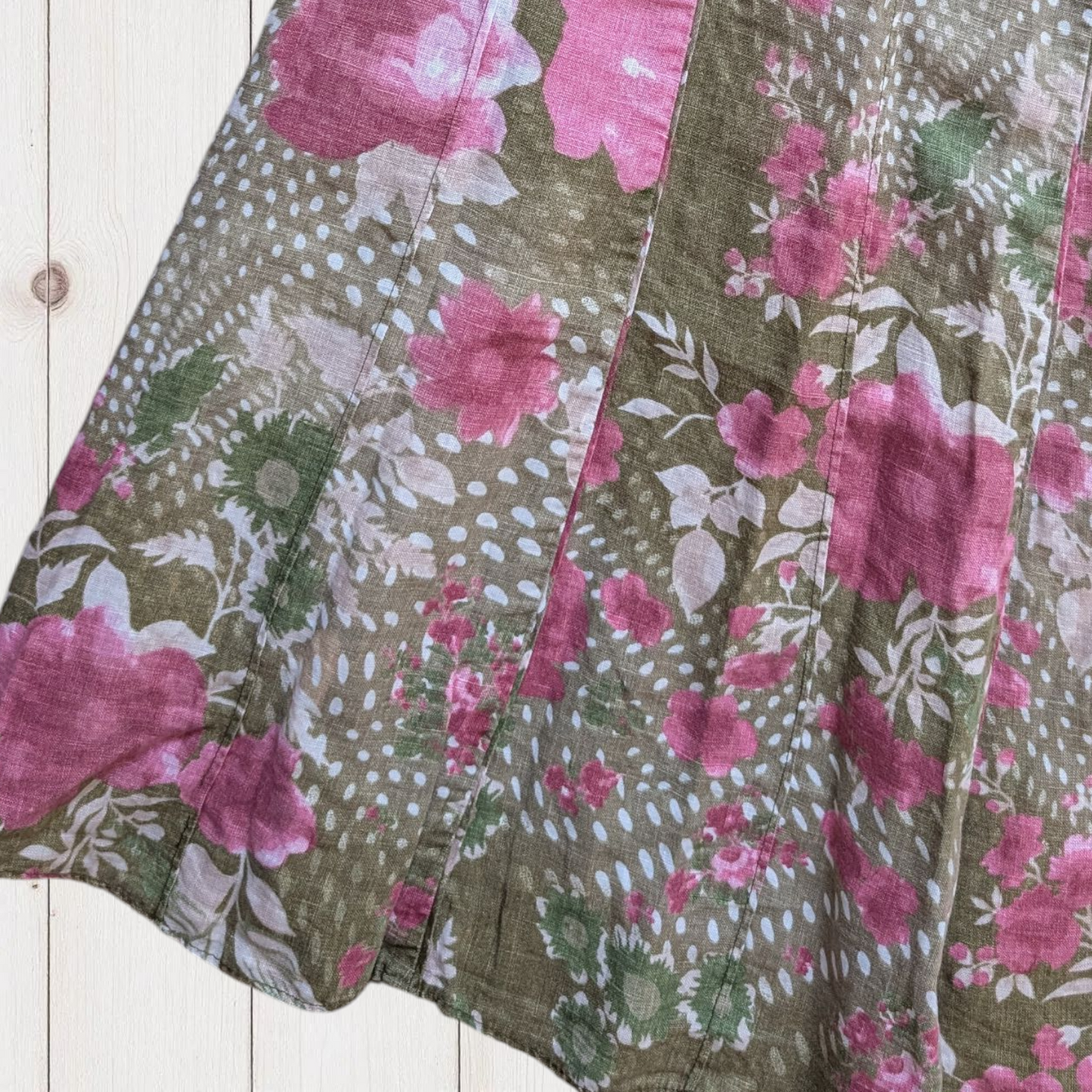 00s Floral Linen Midi Skirt