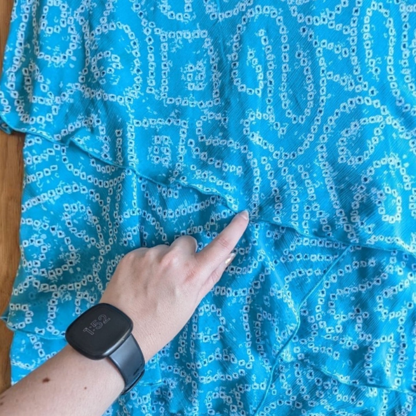 00s Blue Paisley Asymmetric Tiered Dress
