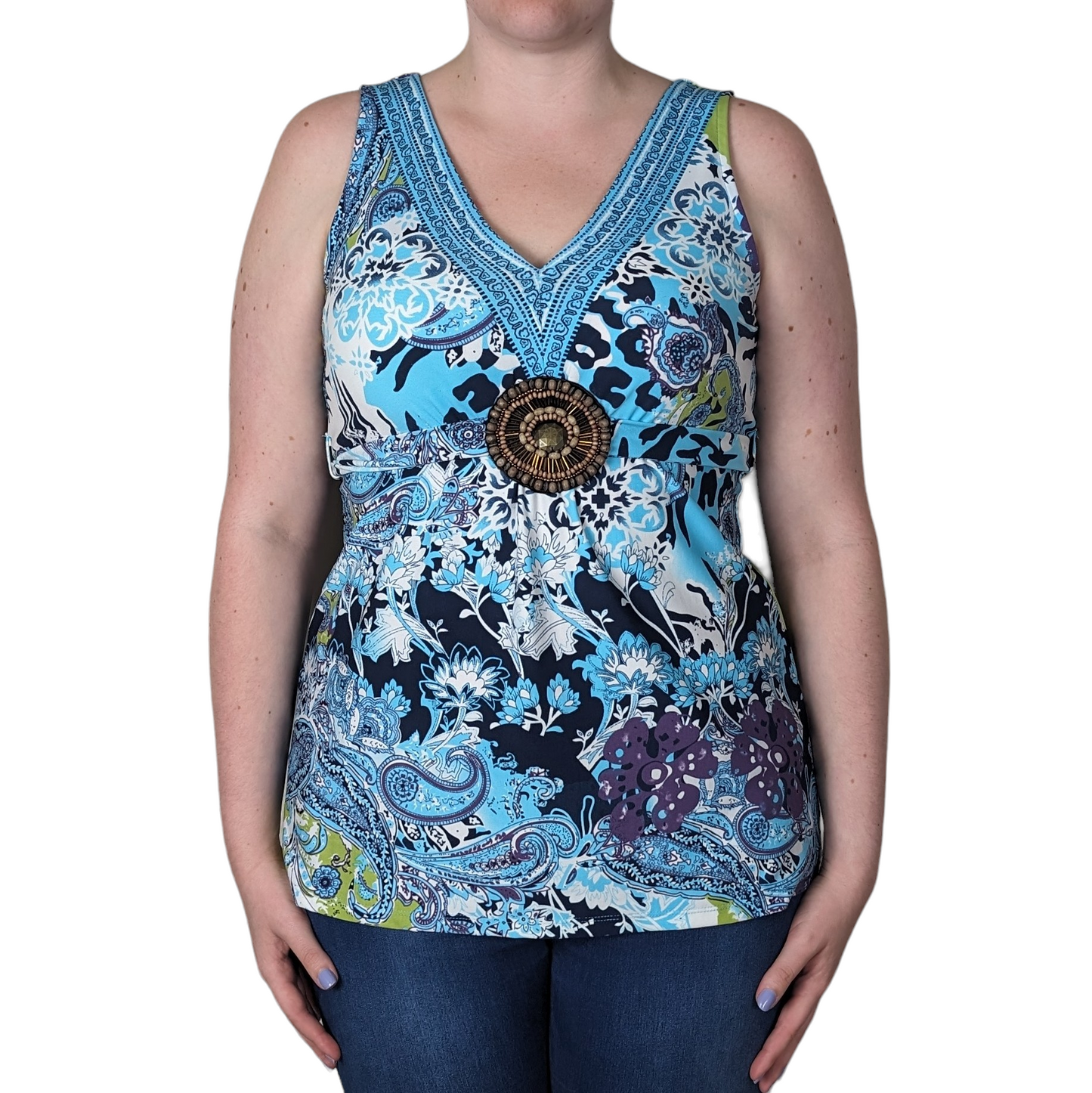 00's Boho Paisley Belted Top