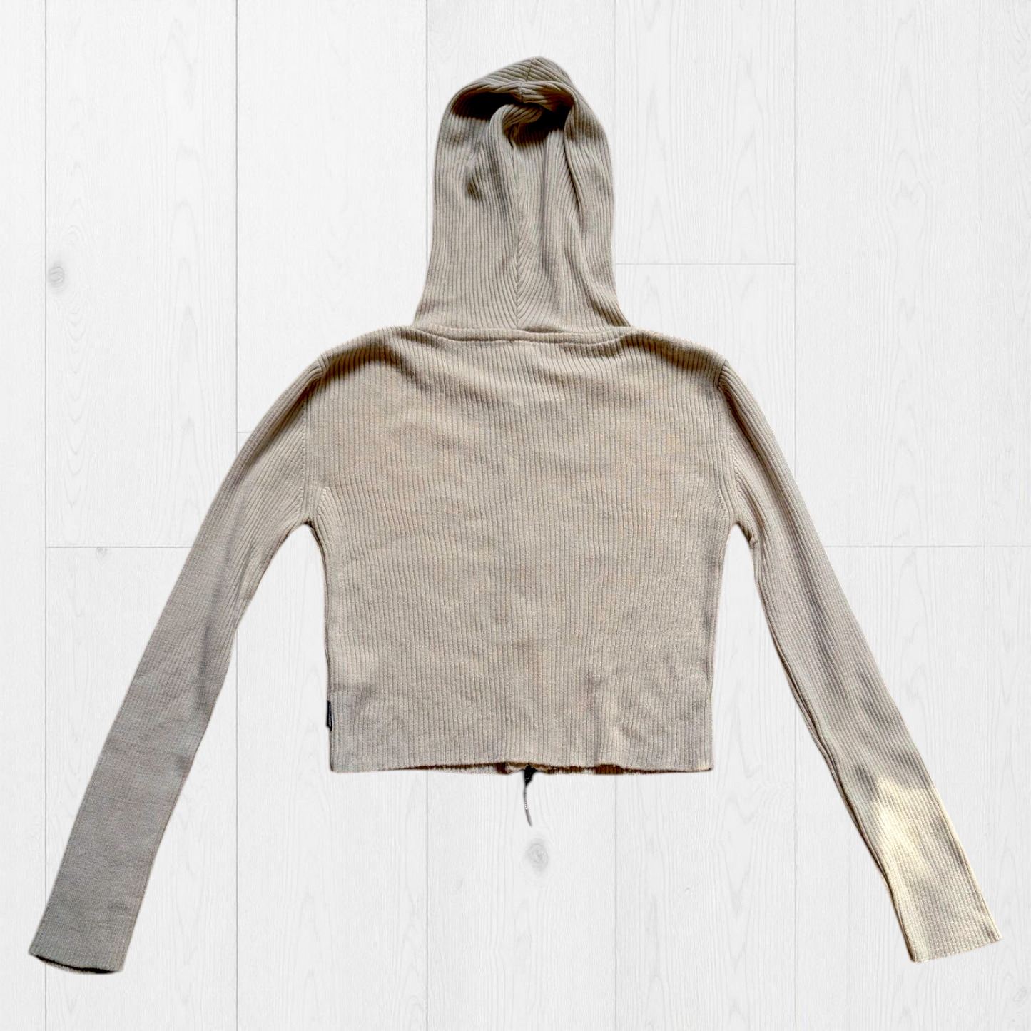 Beige Double Zip Cropped Hoodie