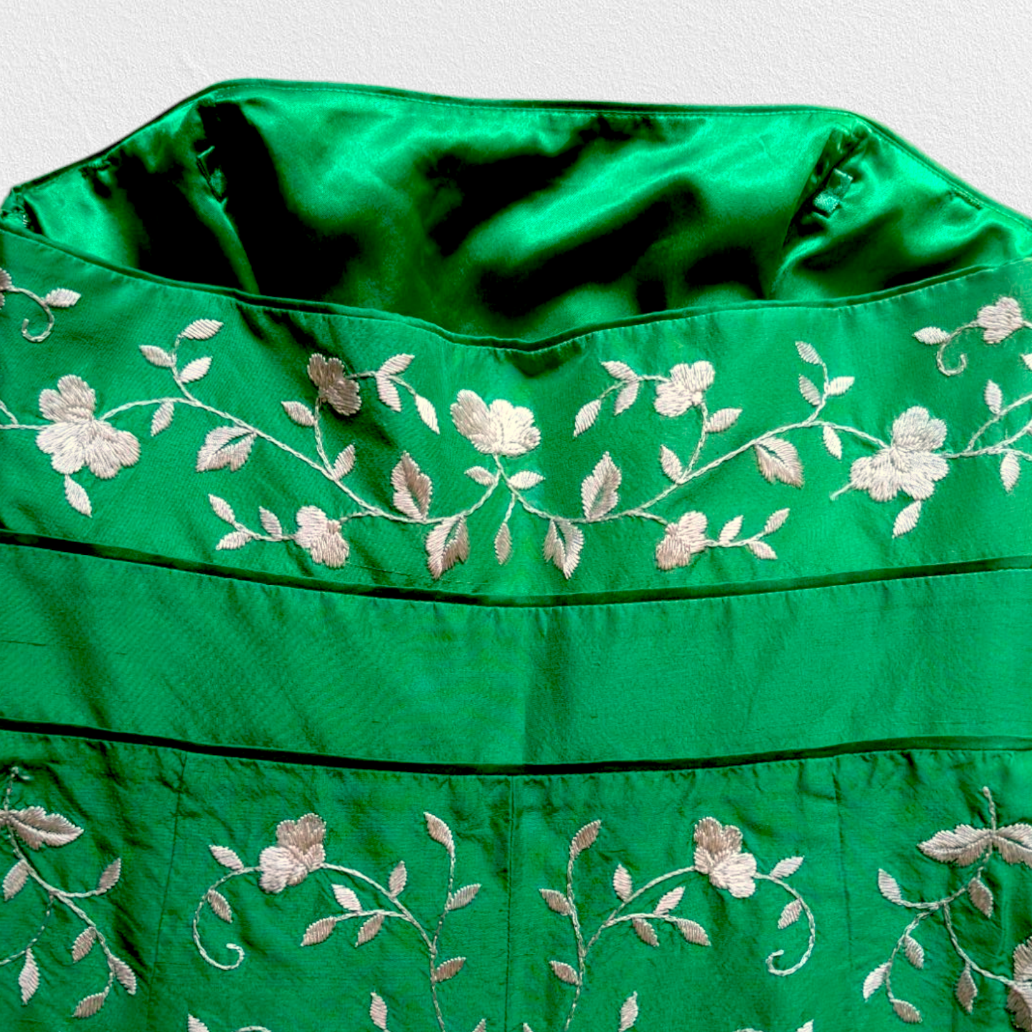 00's Green Floral Strapless Dress