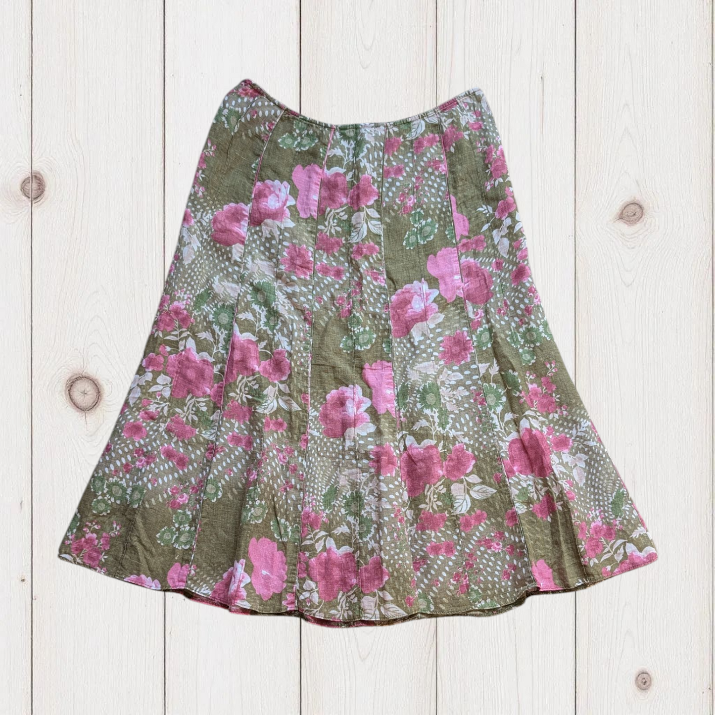 00s Floral Linen Midi Skirt