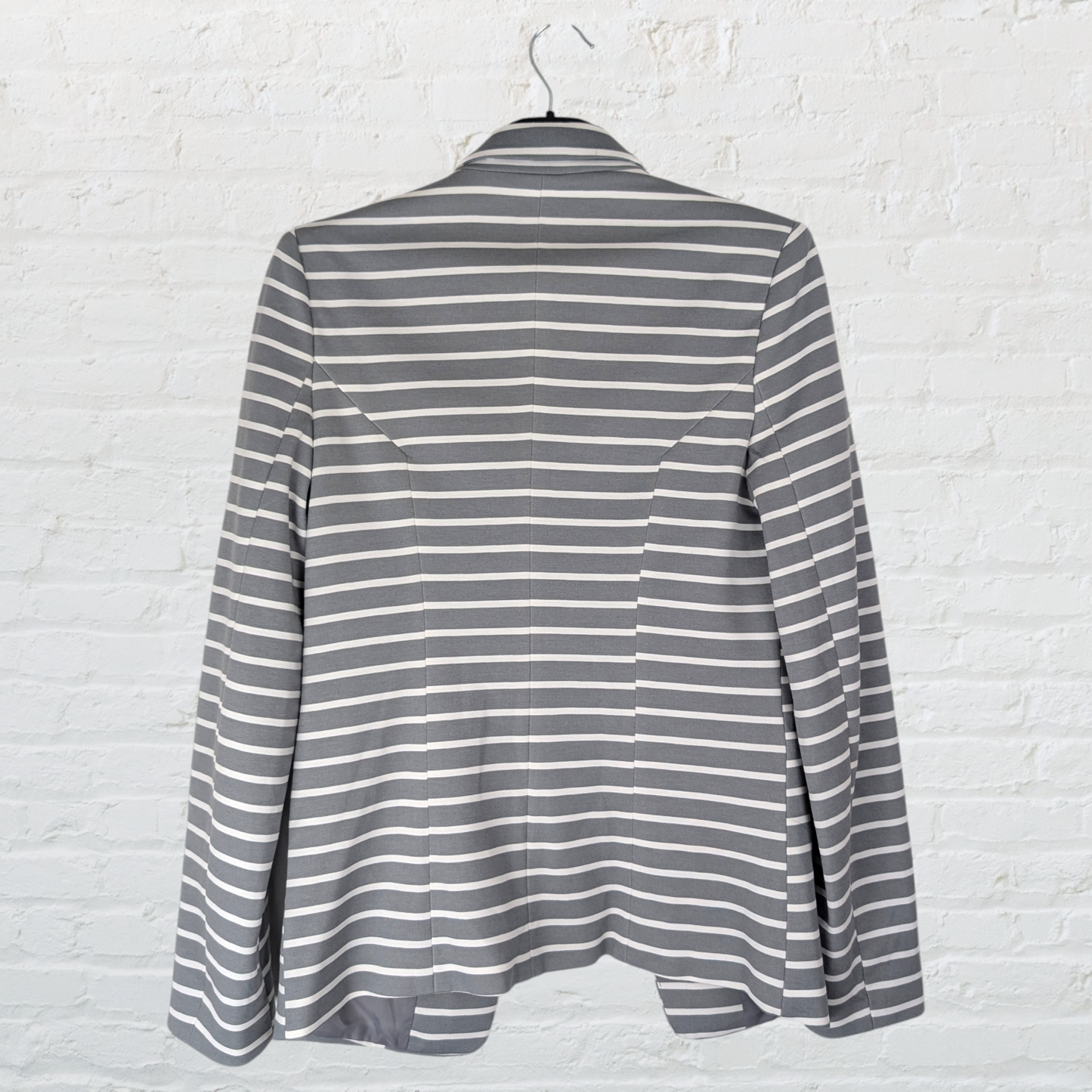 Grey and White Striped Structured Blazer