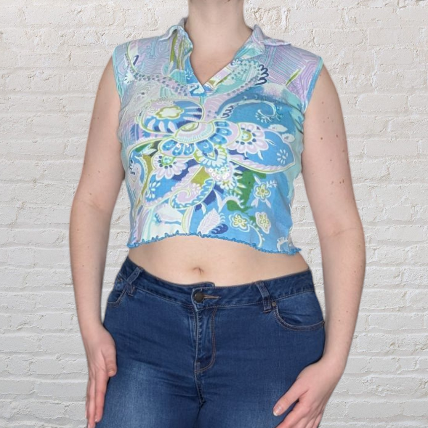 00's Turquoise Crop Top