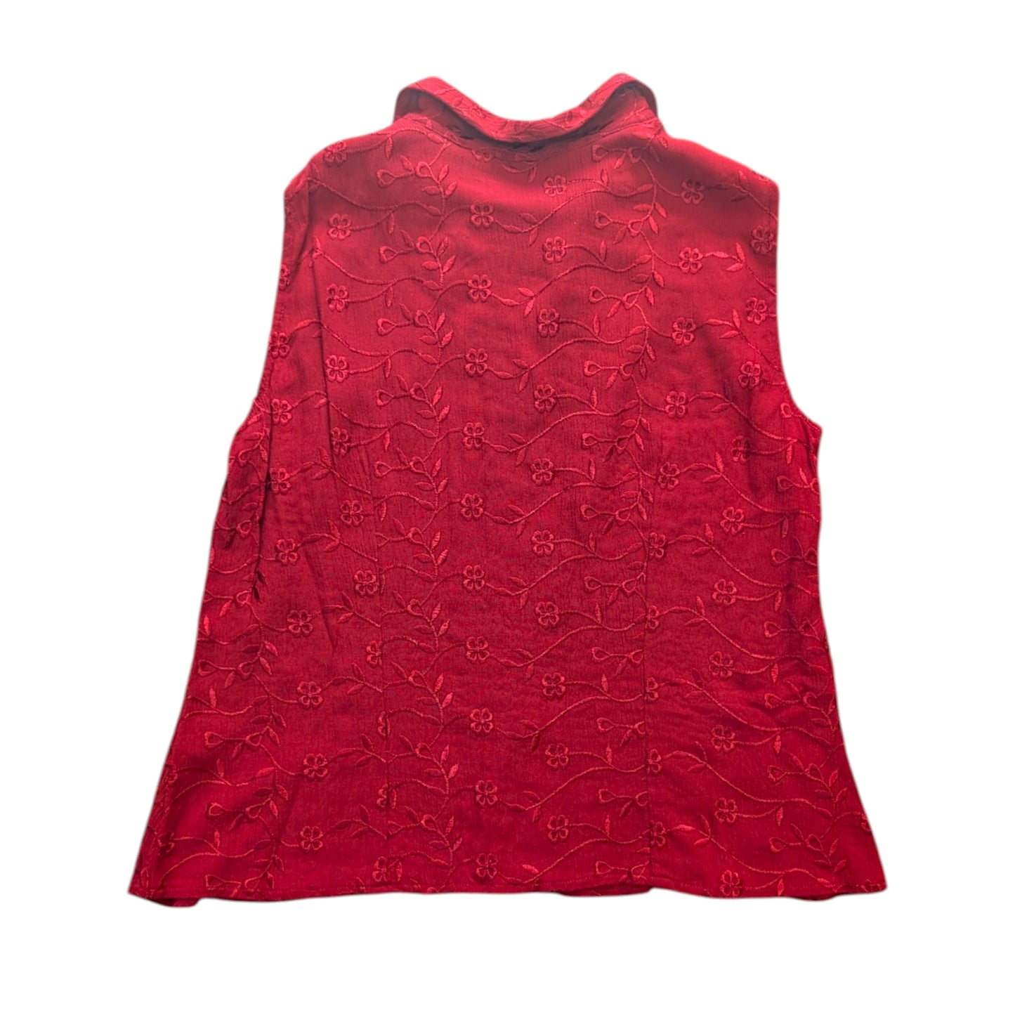 00's Red Embroidered Floral Sleeveless Blouse