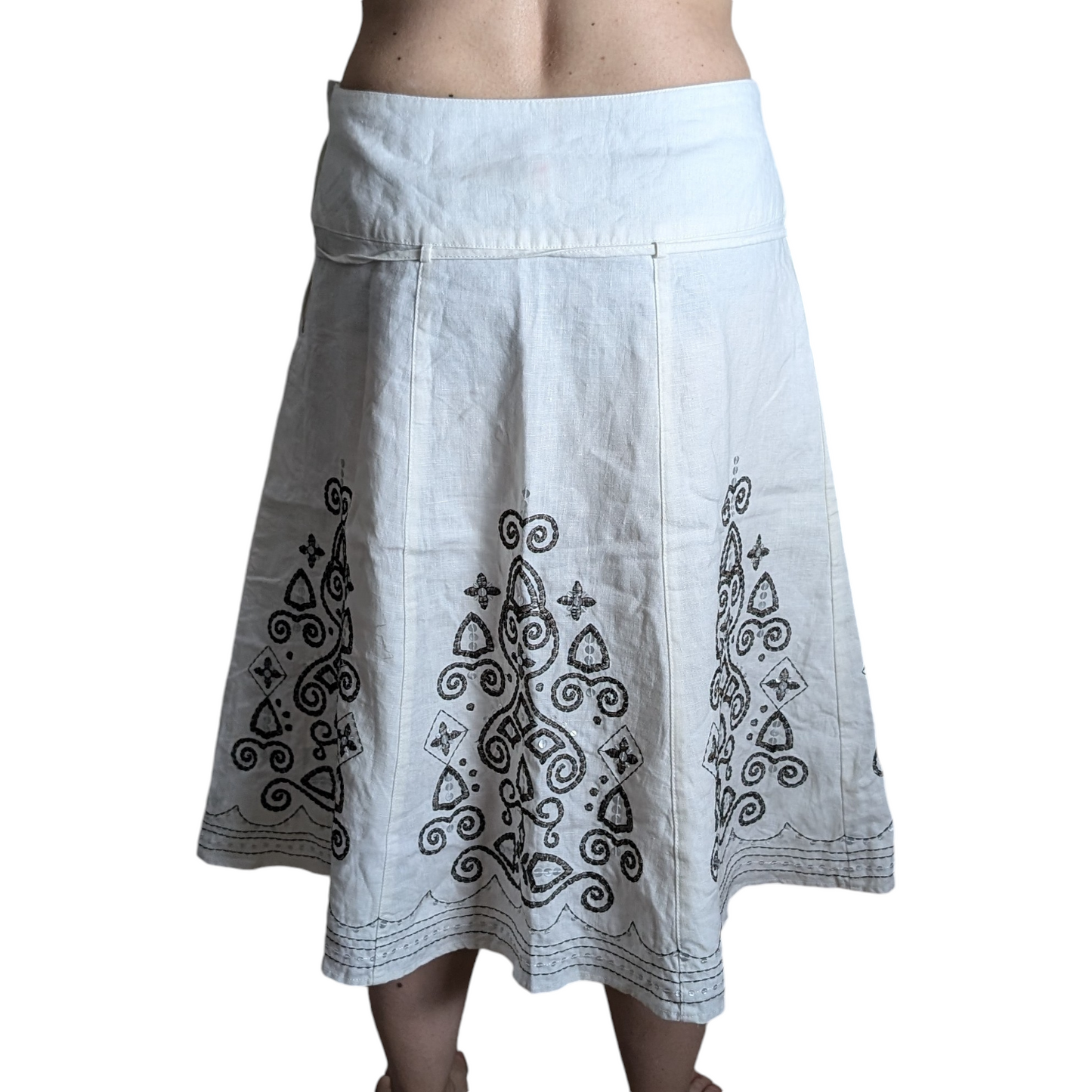 00's White Boho Midi Skirt