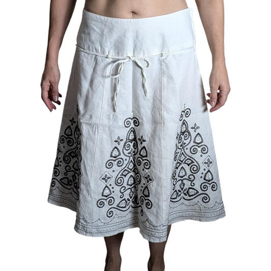 00's White Boho Midi Skirt