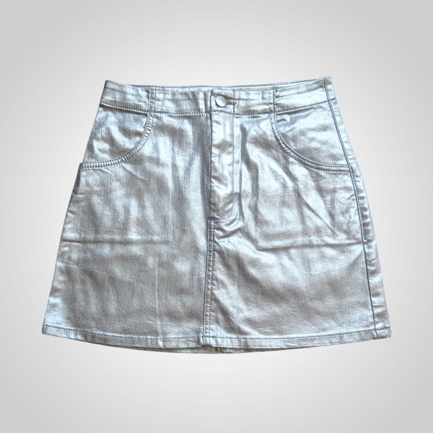Topshop Silver Metallic Denim Mini Skirt