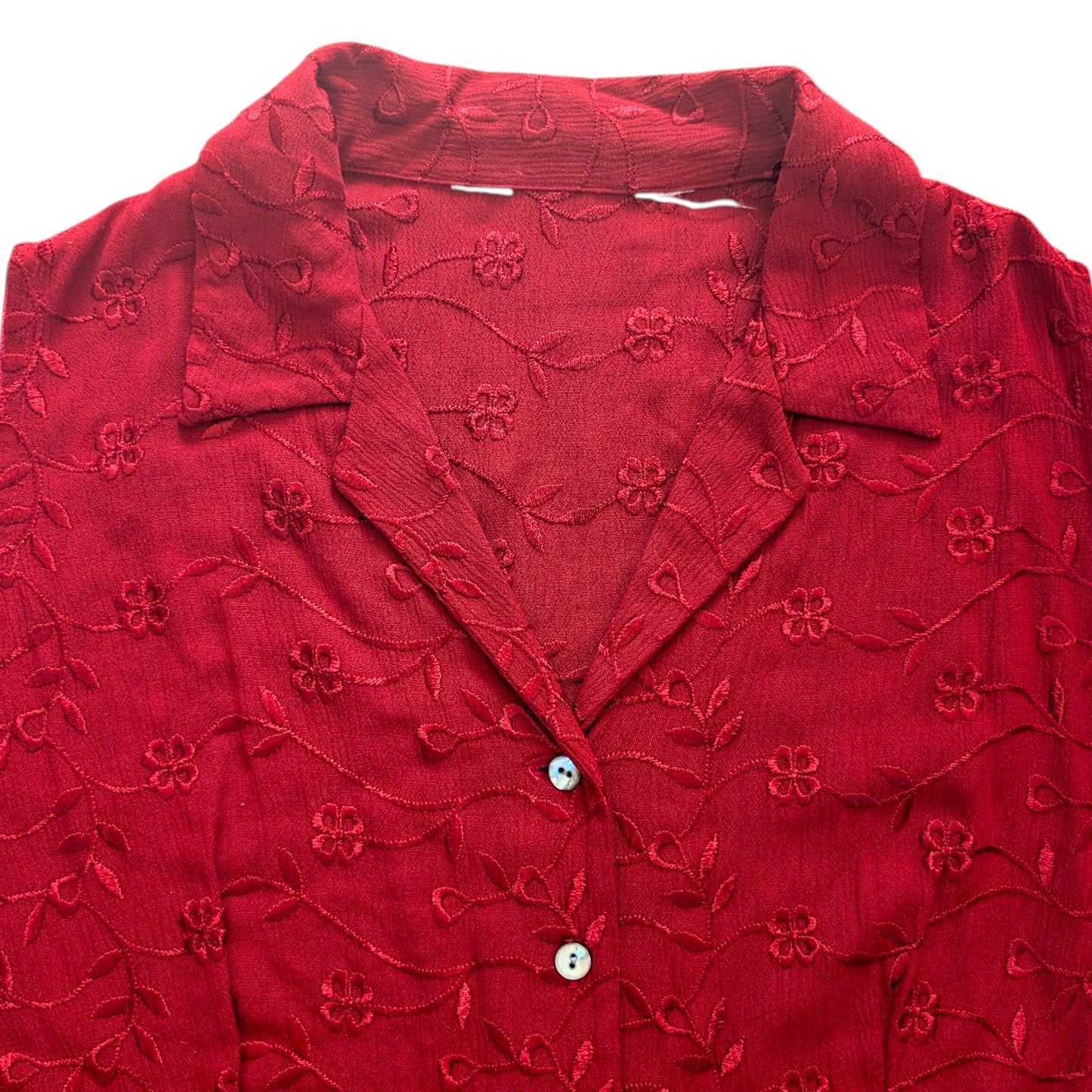 00's Red Embroidered Floral Sleeveless Blouse