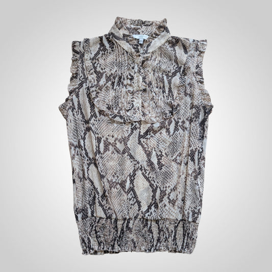 Snake Print Chiffon Shirred Ruffle Top
