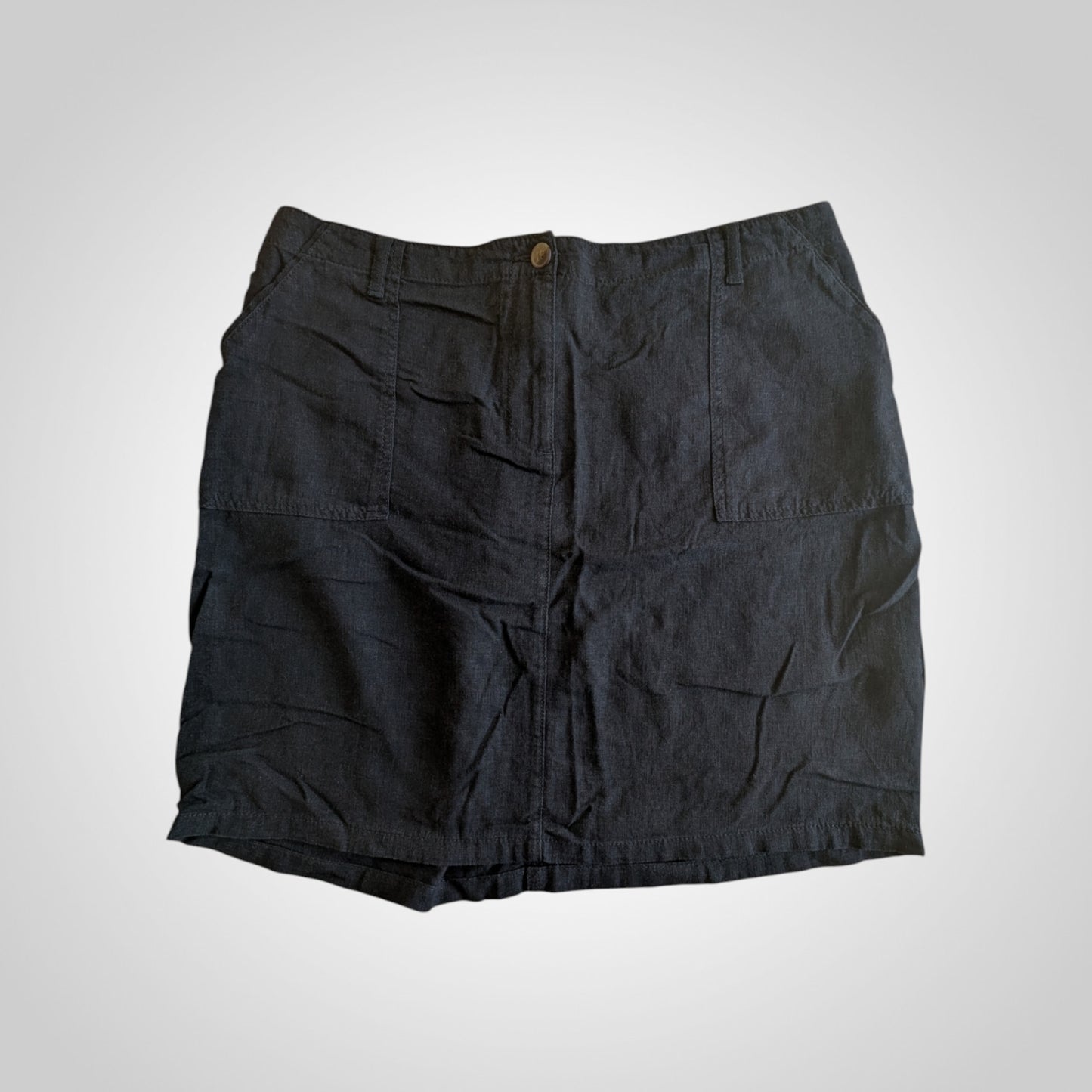 Black Linen Blend Mini Skirt