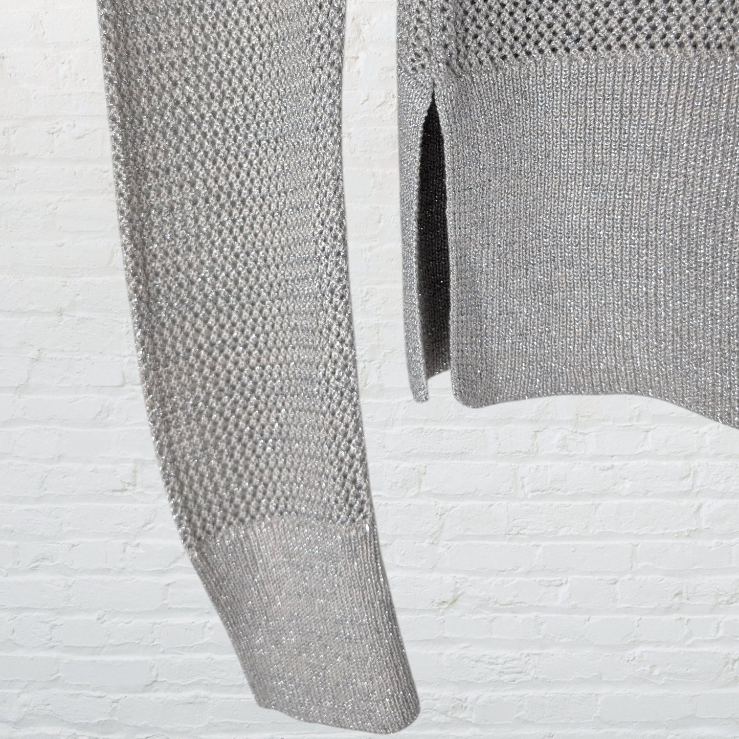 Sparkle Knit Long Sleeve Top with Bronze Metallic Collar
