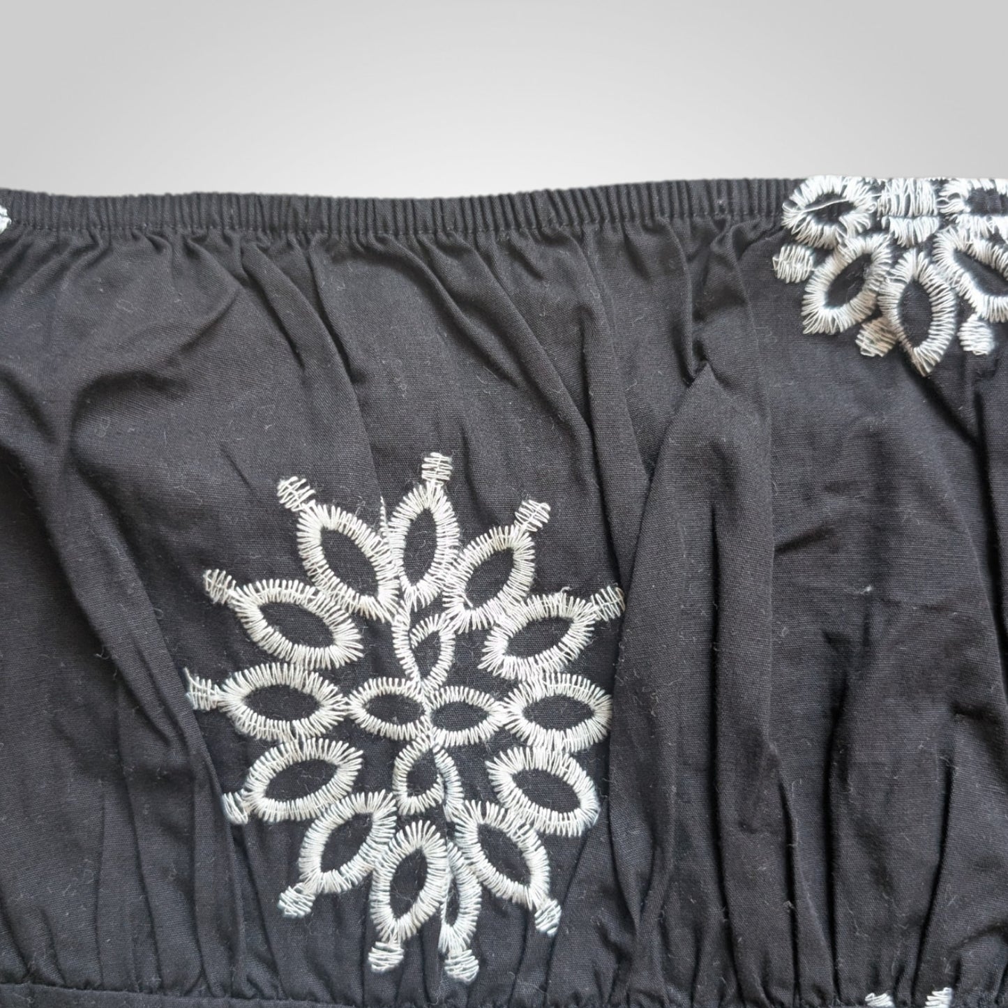 Black Embroidered Cotton Crop Top