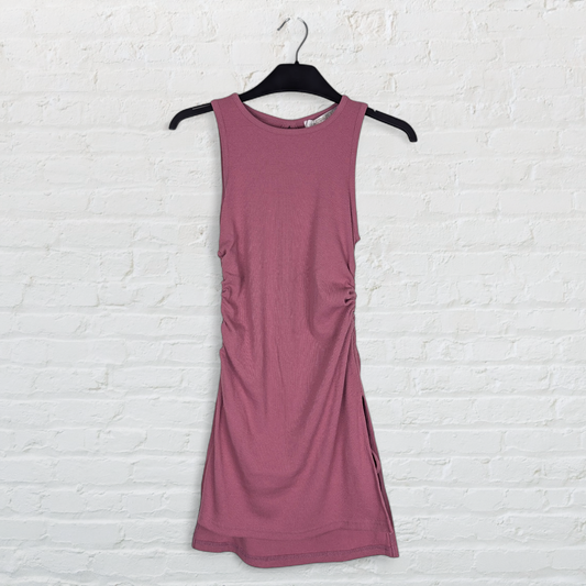 Mauve Pink Ribbed High Neck Mini Dress