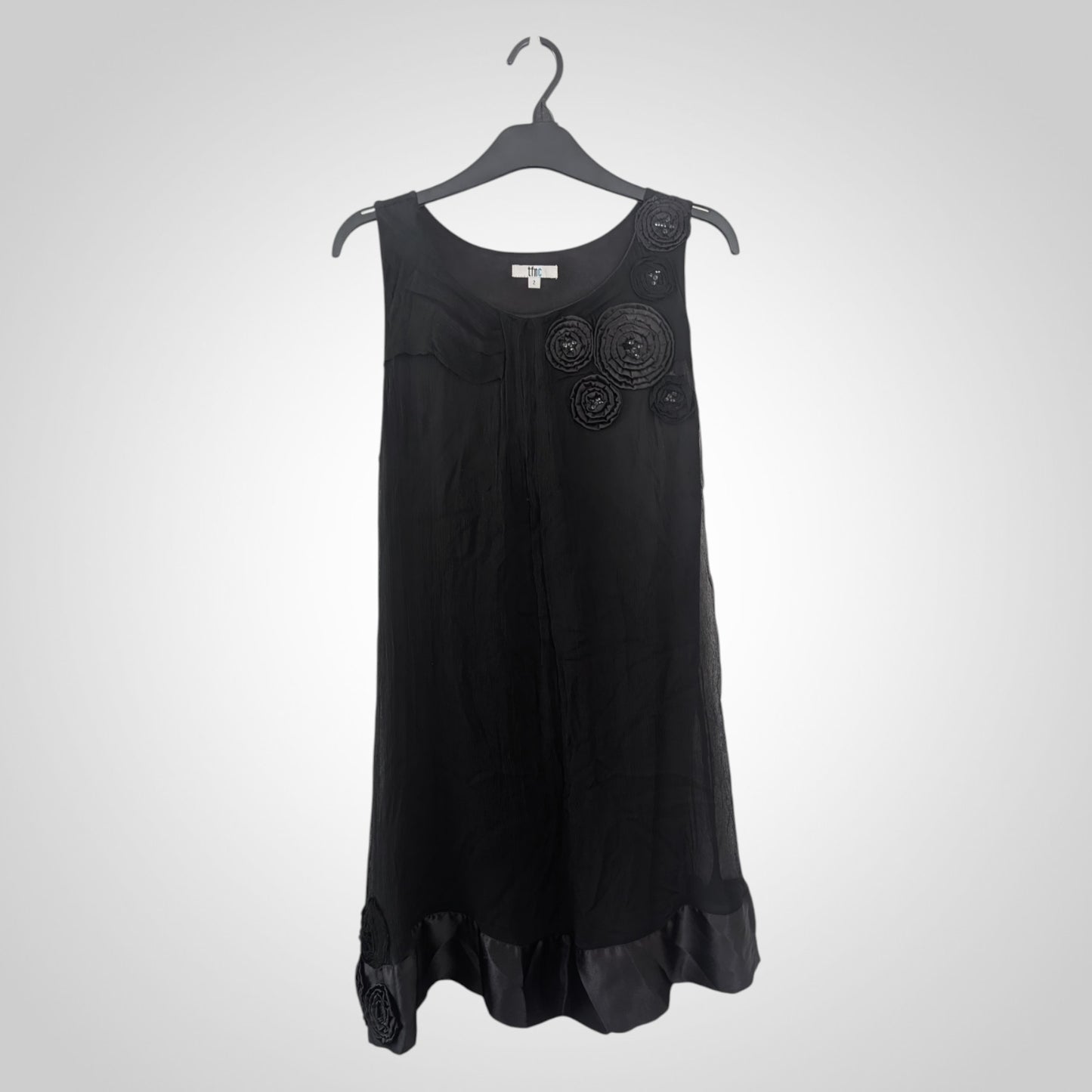 00s Black Silk Applique Mini Dress