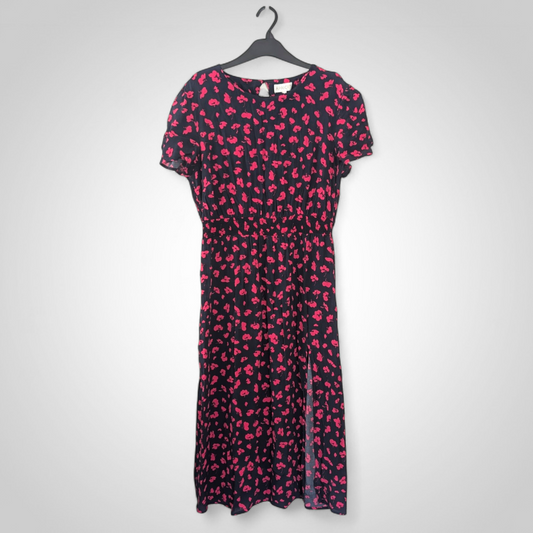 Navy & Magenta Floral Midi Dress