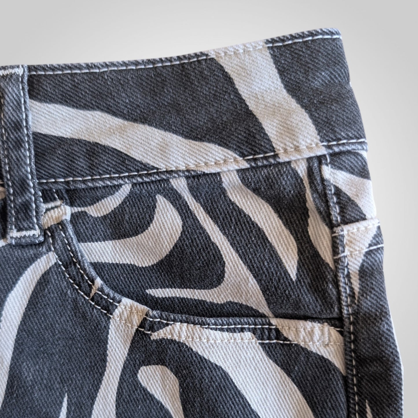 Zebra Animal Print Denim Mini Skirt