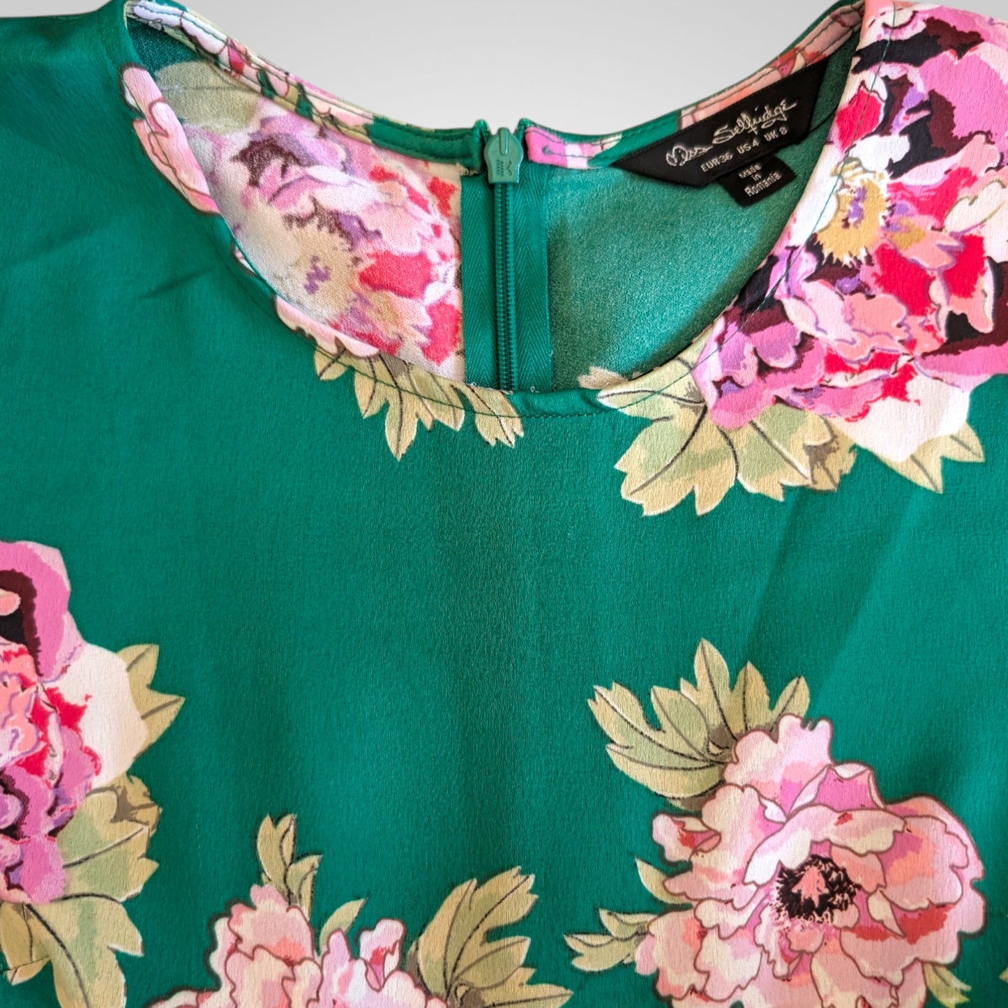 Green & Pink Floral Skater Dress