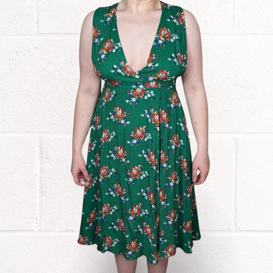Green Floral Cowl Neck Midi Dress