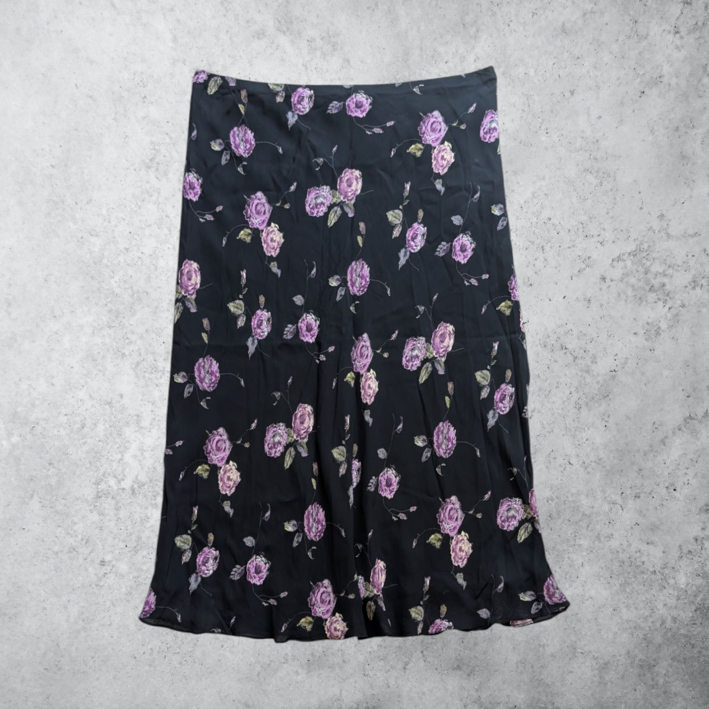00's Black Rose Midi Skirt