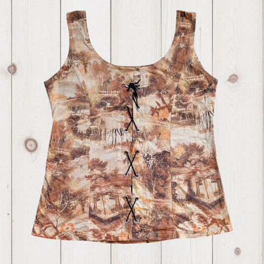 00s Brown Faux Lace Up Top