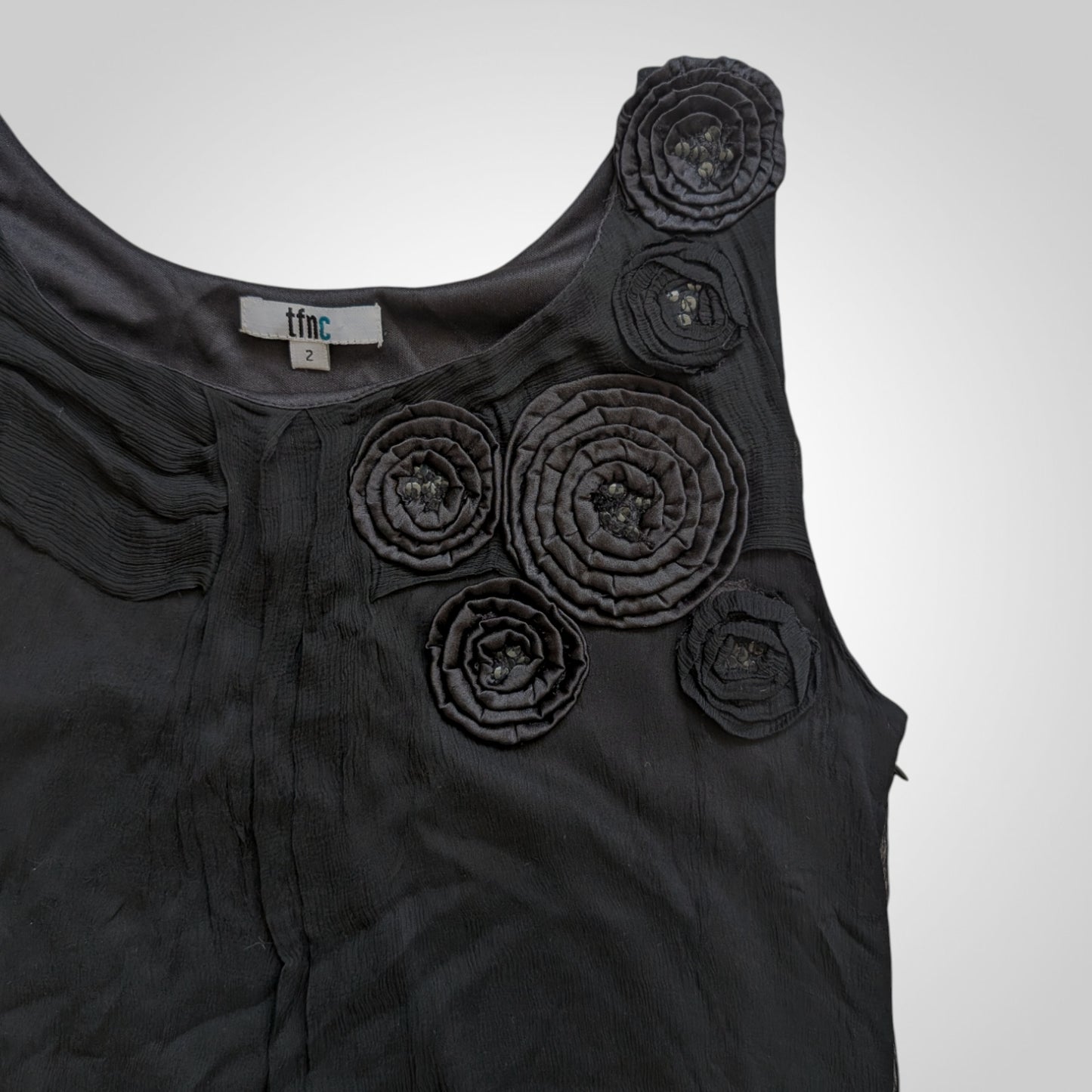 00s Black Silk Applique Mini Dress