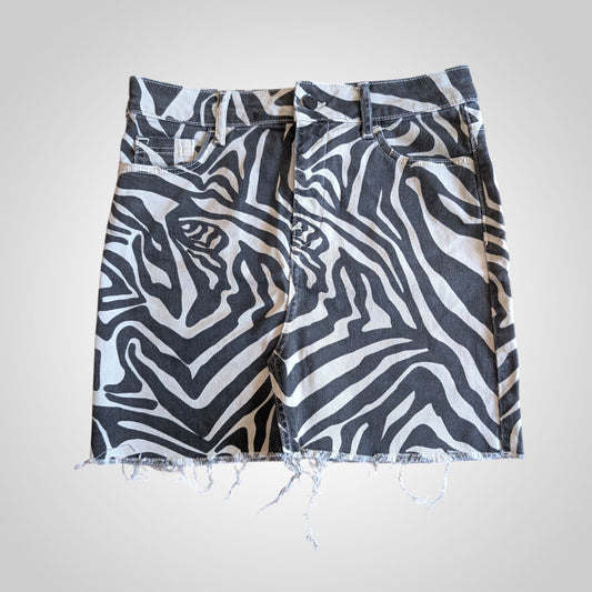 Zebra Animal Print Denim Mini Skirt
