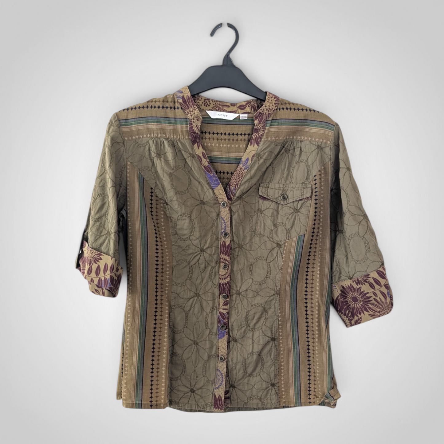 90's Khaki Embroidered Pattern Shirt