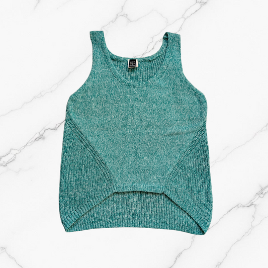 Green Sleeveless Knit Vest Top with Asymmetric Hem