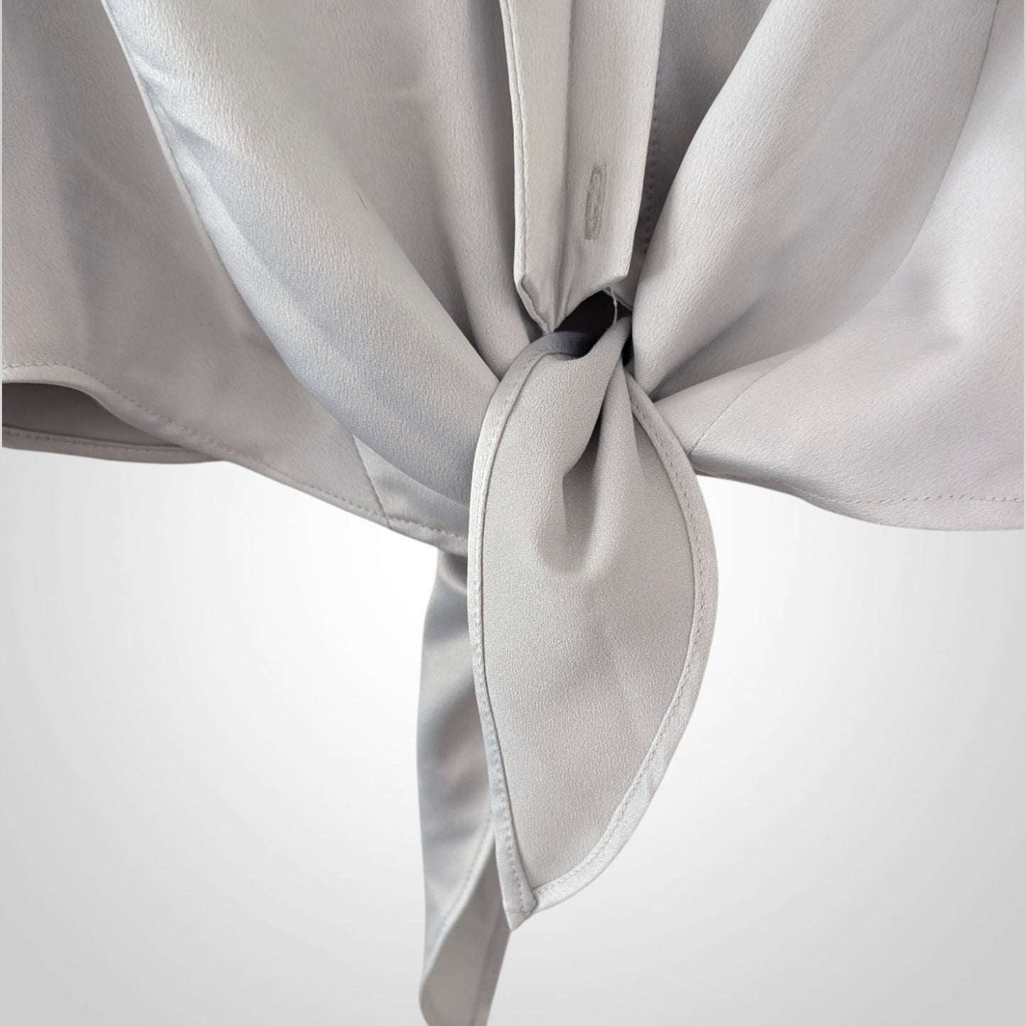 Grey Satin Tie Front Cropped Blouse