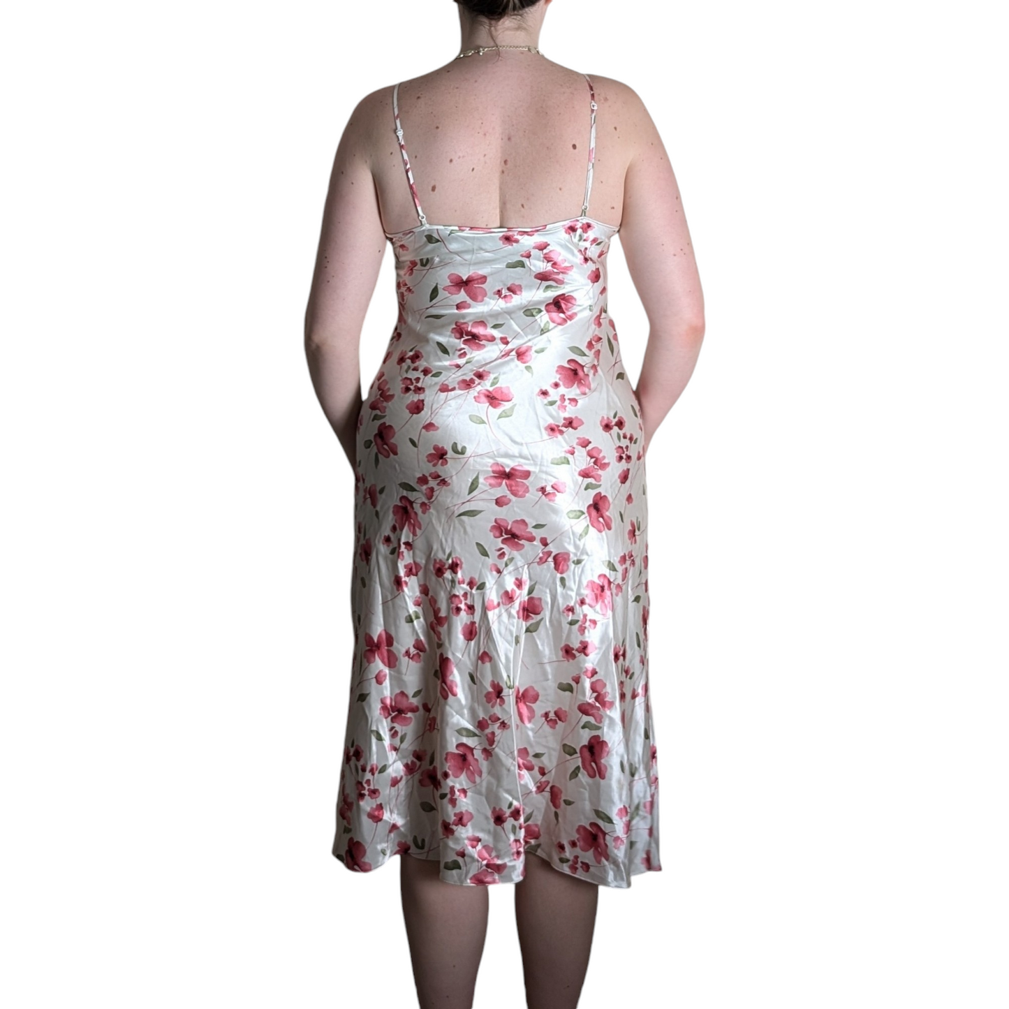 00's Cream Floral Midi Slip Dress