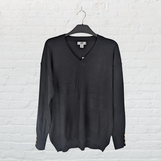 Black V-Neck Button Cuff Jumper