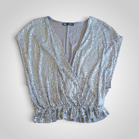 Silver Sequined Crop Top