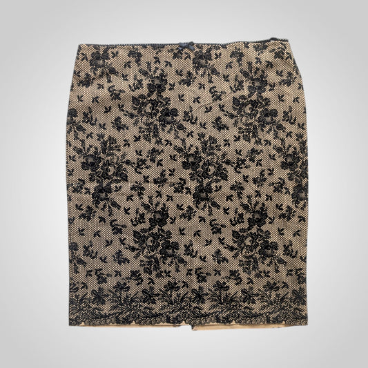 90s Black & Tan Lace Pencil Skirt