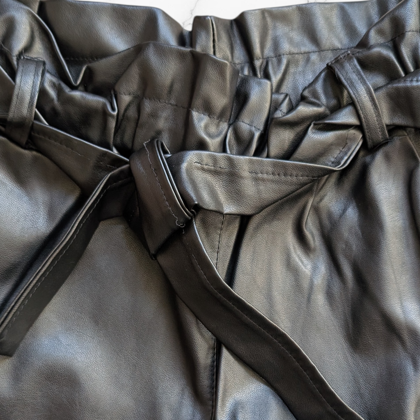 Black Leather-Look Tie Waist Trousers