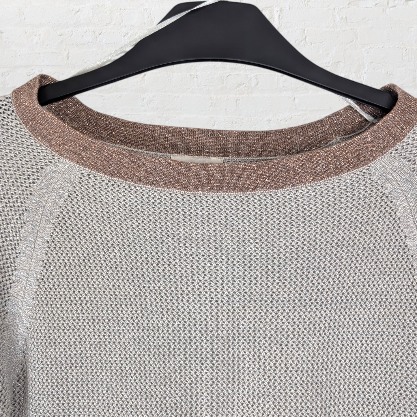 Sparkle Knit Long Sleeve Top with Bronze Metallic Collar