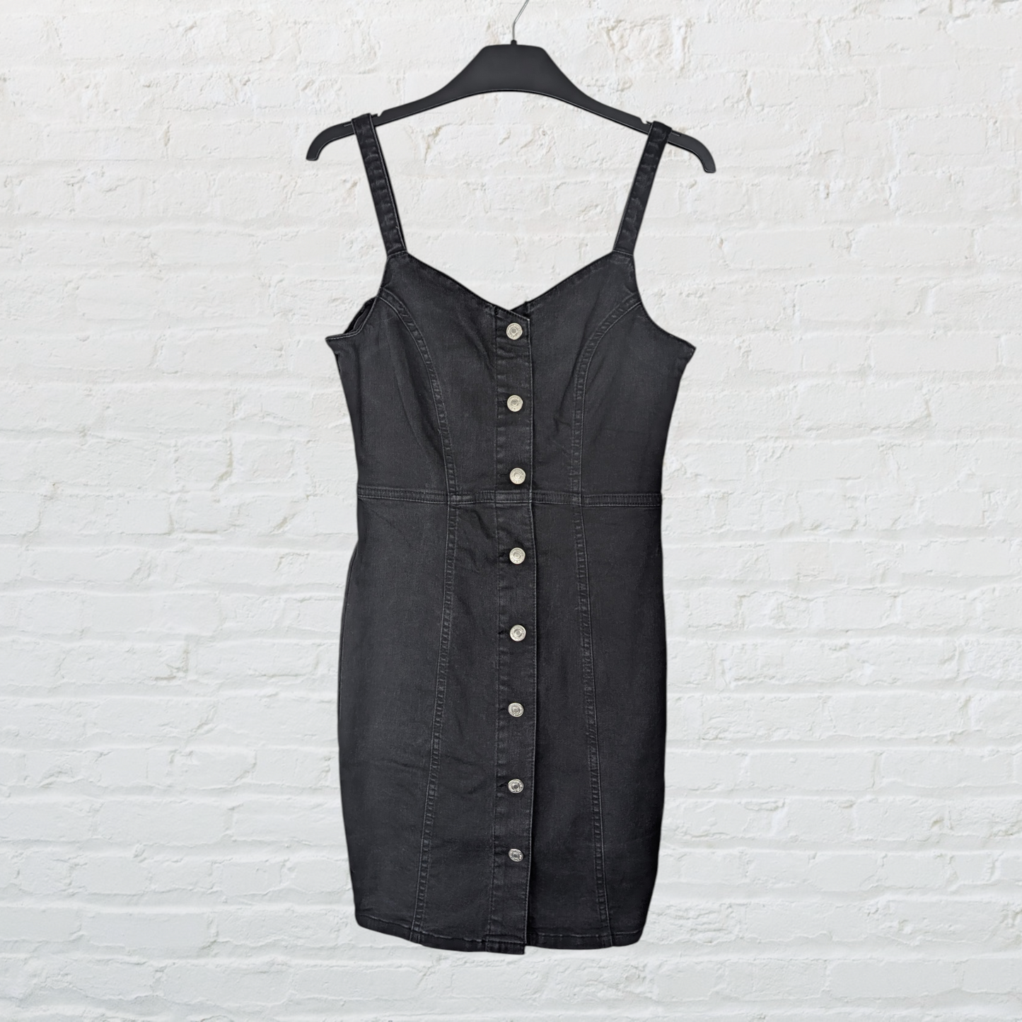 Black Wash Denim Button-Down Strappy Mini Dress