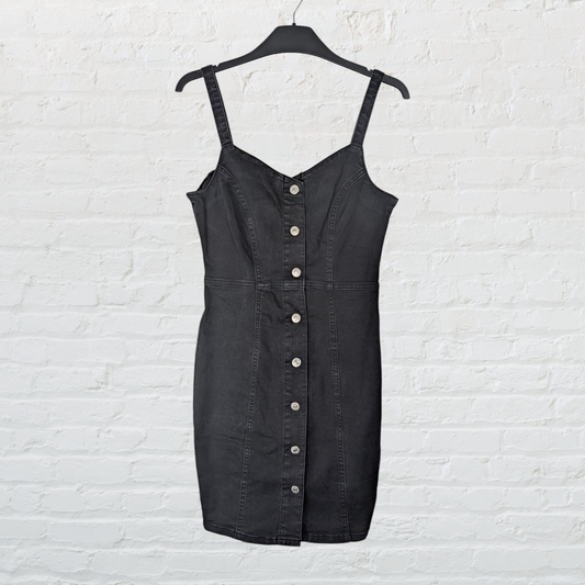 Black Wash Denim Button-Down Strappy Mini Dress